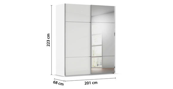 SCHWEBETÜRENSCHRANK 201/223/68 cm 2-türig Weiß - Chromfarben/Weiß, KONVENTIONELL, Glas/Holzwerkstoff (201/223/68cm) - Novel