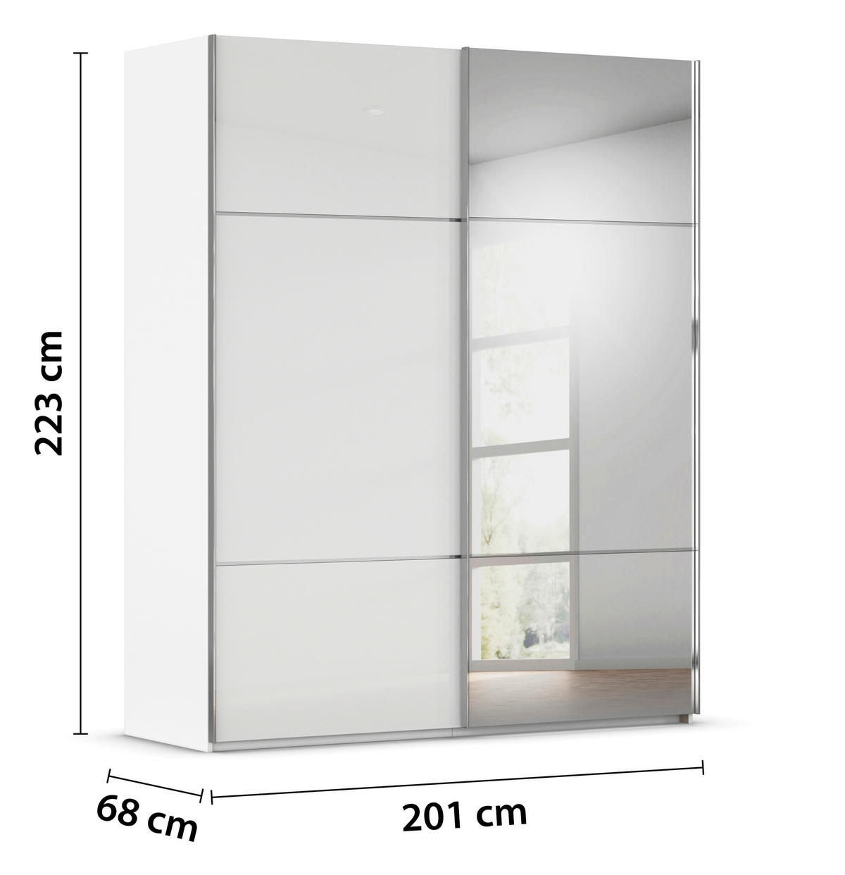 SCHWEBETÜRENSCHRANK  in Weiß  - Chromfarben/Weiß, KONVENTIONELL, Glas/Holzwerkstoff (201/223/68cm) - Novel