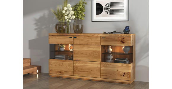 SIDEBOARD Eichefarben  181/95/38 cm  - Eichefarben/Schwarz, Natur, Glas/Holz (181/95/38cm) - Linea Natura