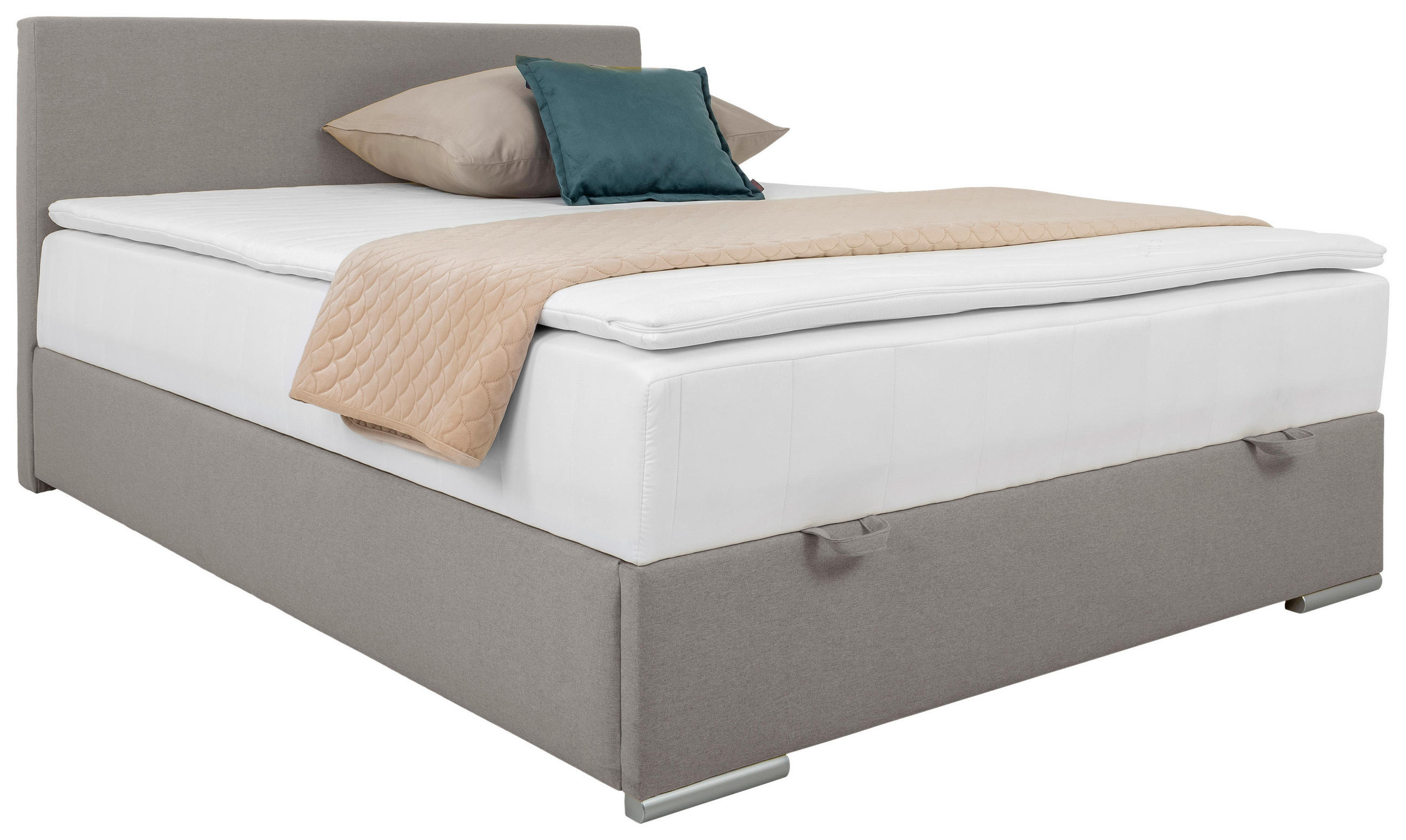 POLSTERBETT 140/200 cm,  in Taupe, Bettkasten, Topper, H2 + H2 = mittel  - Taupe/Chromfarben, KONVENTIONELL, Holz/Kunststoff (140/200cm) - Livetastic