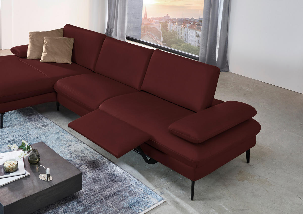 ECKSOFA in Echtleder Beere  - Beere/Schwarz, Design, Leder/Metall (157/325cm) - Dieter Knoll