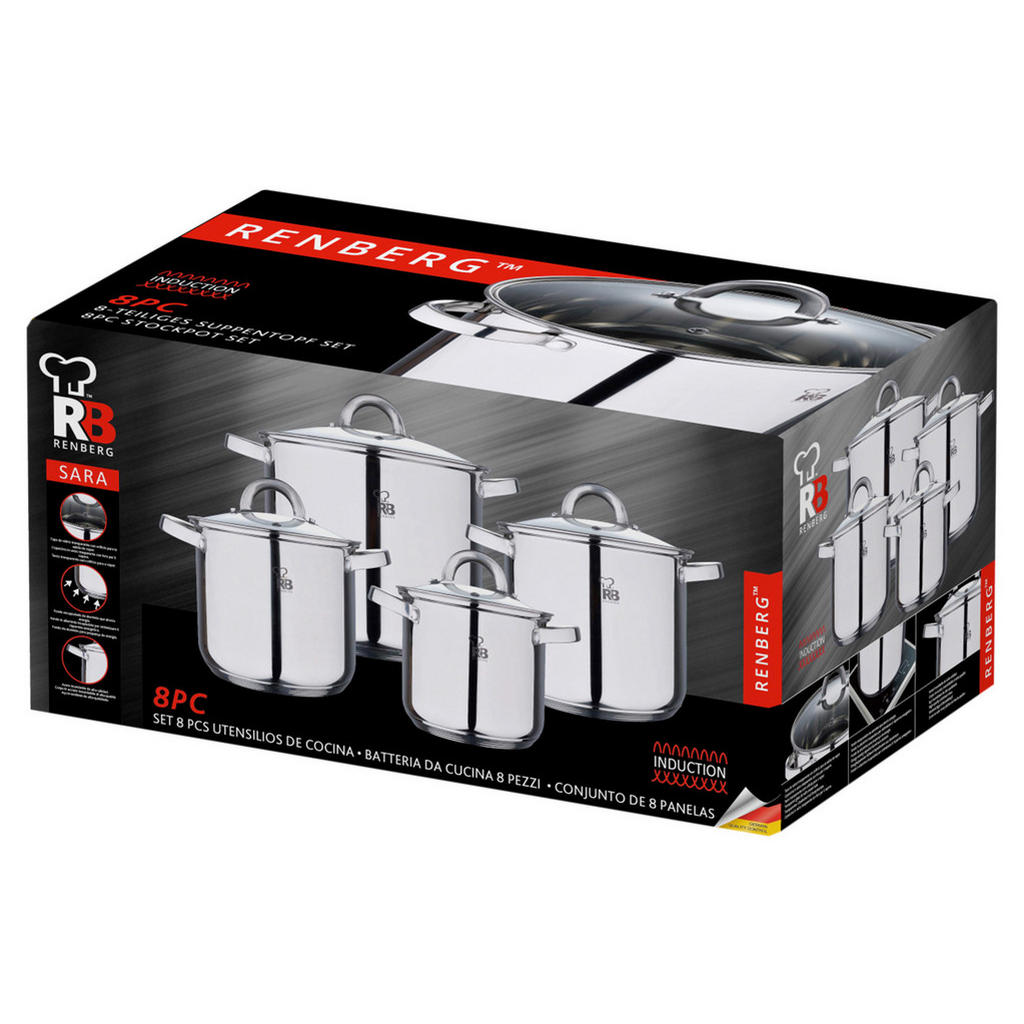 Thumbnail - Xxxl Kochtopfset Renberg Sara, Silber, Metall, 8-teilig, 16 cm,18 cm, 2.9/4/5.4/8.8 L,2.9 L,4 L,5.4 L,8.8 L, rund, Lfgb,...