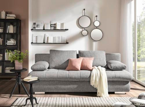 ROZKLÁDACÍ POHOVKA, textil, šedá - šedá/růžová, Design, textil/plast (205/88/96cm) - Ti'me