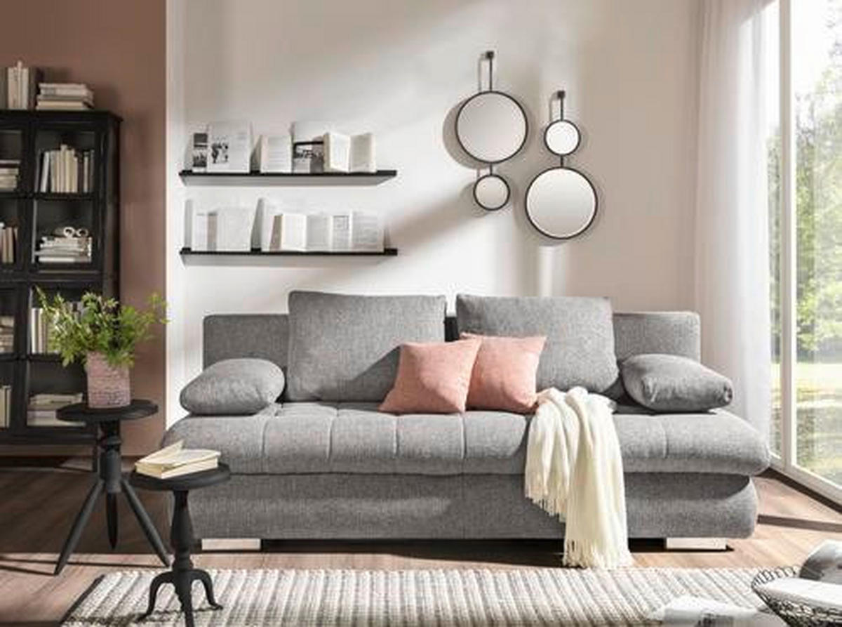 SCHLAFSOFA Webstoff Grau  - Chromfarben/Rosa, Design, Kunststoff/Textil (205/88/96cm) - Ti'me