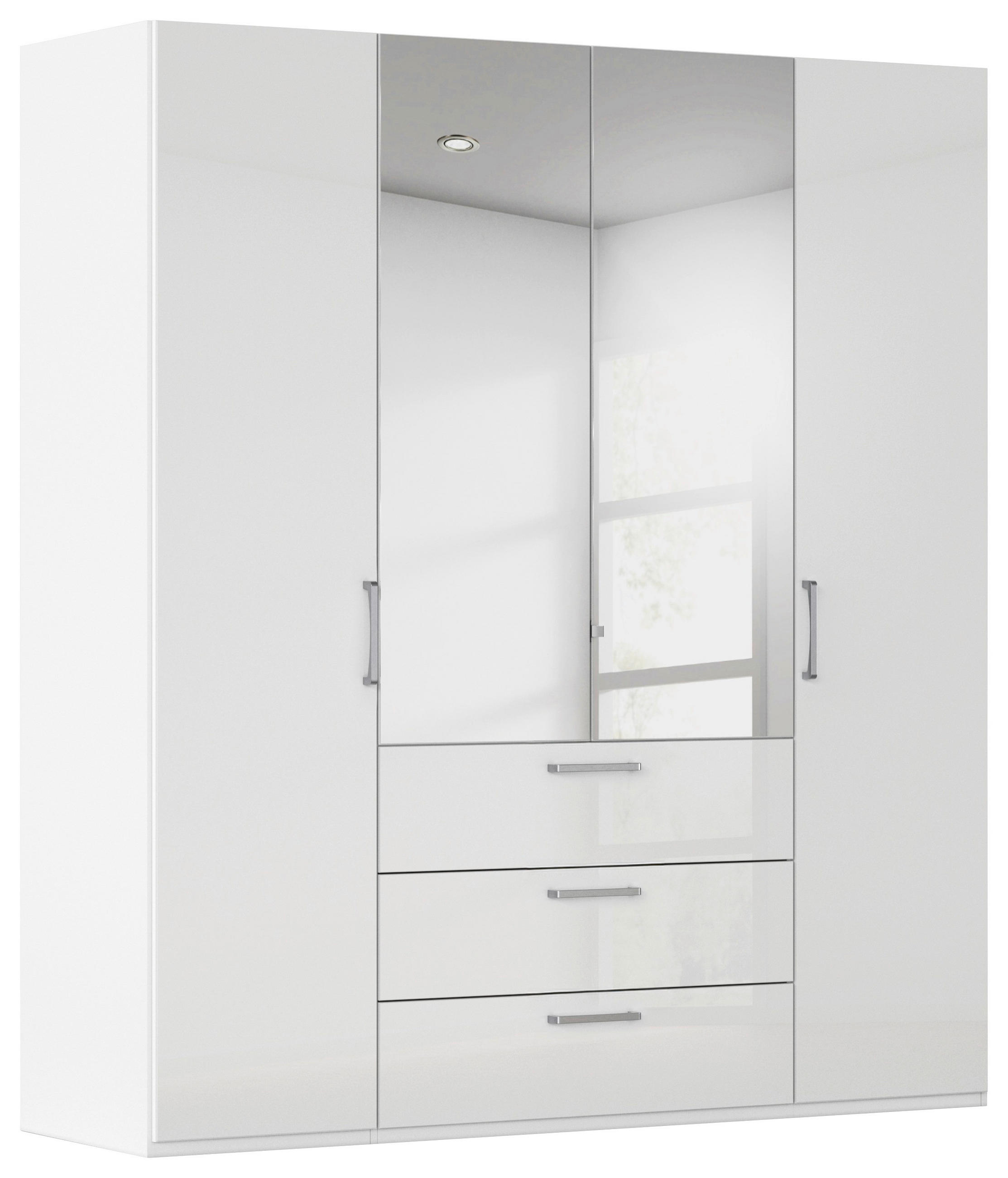 DREHTÜRENSCHRANK 201/235/61 cm,  in Weiß, Weiß Hochglanz, 4-türig  - Chromfarben/Edelstahlfarben, Basics, Glas/Holzwerkstoff (201/235/61cm) - Novel