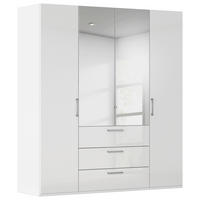 DREHTÜRENSCHRANK 201/235/61 cm,  in Weiß, Weiß Hochglanz, 4-türig  - Chromfarben/Edelstahlfarben, Basics, Glas/Holzwerkstoff (201/235/61cm) - Novel