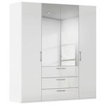 DREHTÜRENSCHRANK 201/223/61 cm,  in Weiß, Weiß Hochglanz, 4-türig  - Chromfarben/Edelstahlfarben, Basics, Glas/Holzwerkstoff (201/223/61cm) - Novel