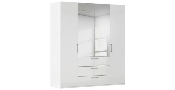 DREHTÜRENSCHRANK 201/235/61 cm,  in Weiß, Weiß Hochglanz, 4-türig  - Chromfarben/Edelstahlfarben, Basics, Glas/Holzwerkstoff (201/235/61cm) - Novel