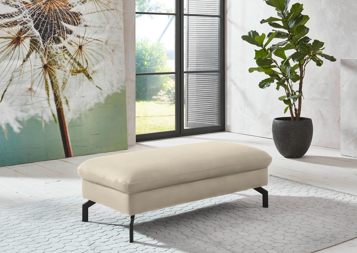 ECKSOFA in Velours Creme  - Creme/Schwarz, Design, Textil/Metall (306/179cm) - Beldomo System