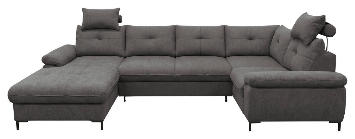 WOHNLANDSCHAFT SOLEI U Dunkelgrau Chenille  - Dunkelgrau/Schwarz, Design, Kunststoff/Textil (188/334/184cm) - MID.YOU