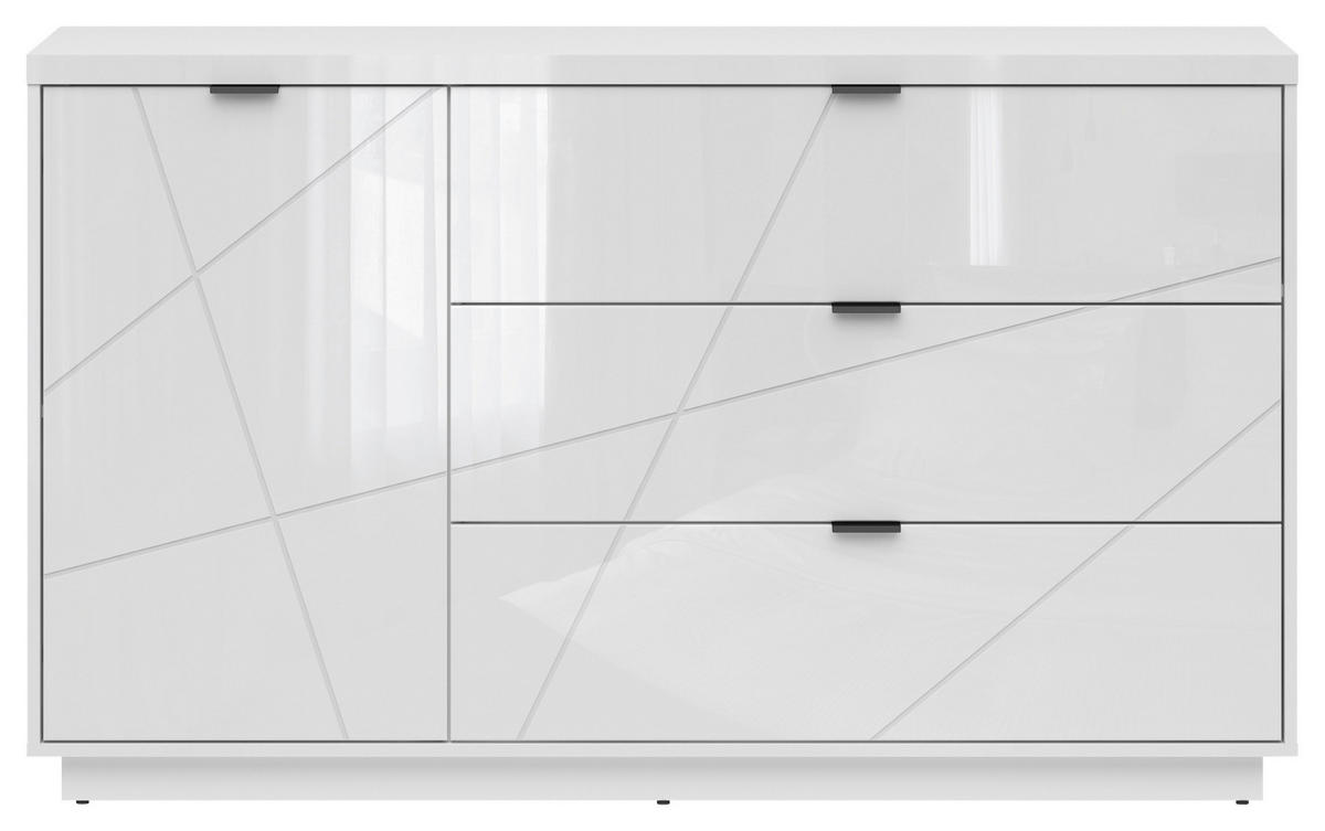 KOMODA, bela, bela, visoki sijaj  - črna/bela, Design, kovina/umetna masa (156/93/42,5cm) - Livetastic