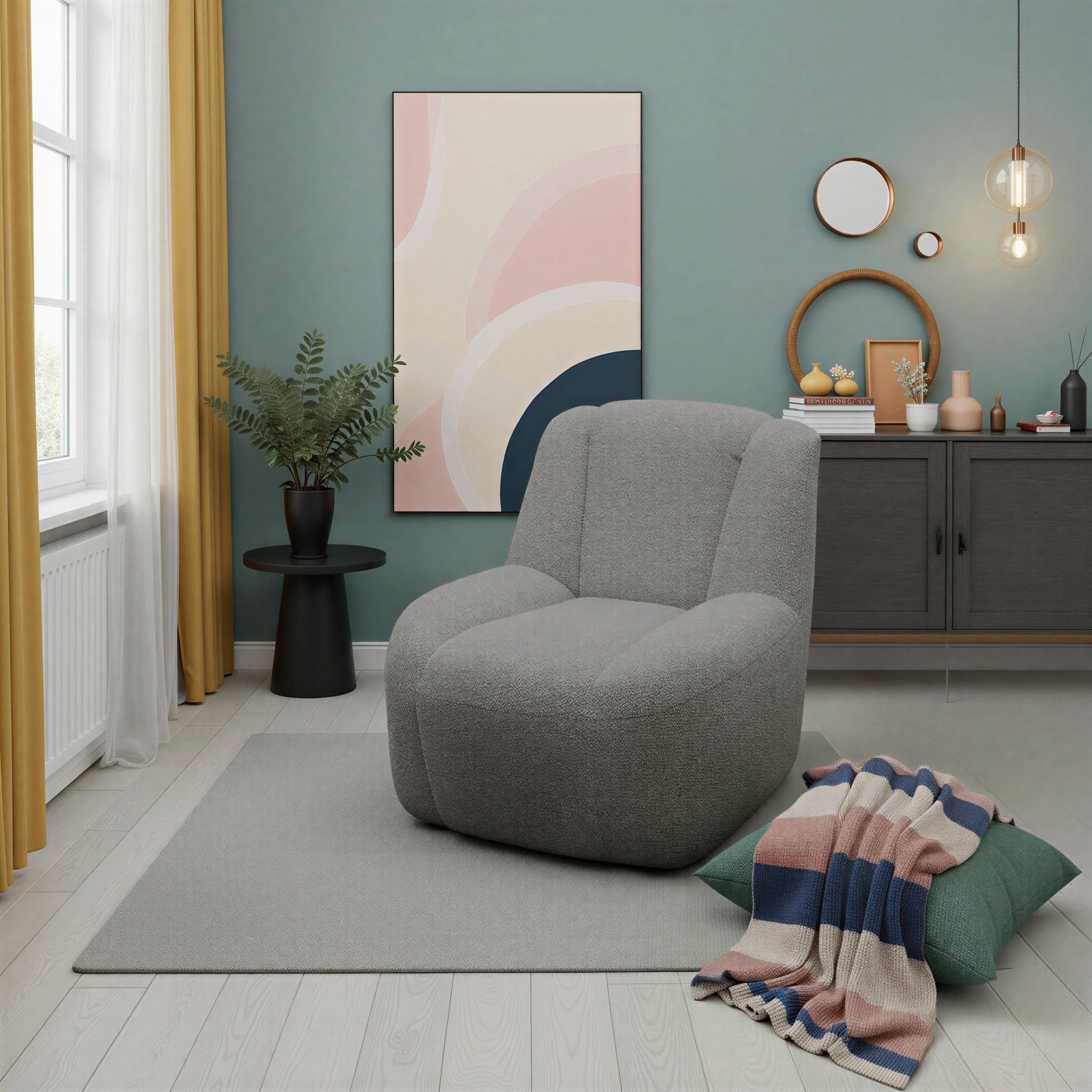 SESSEL in Chenille Graphitfarben  - Creme/Schwarz, MODERN, Kunststoff/Textil (77/82/93cm) - Livetastic