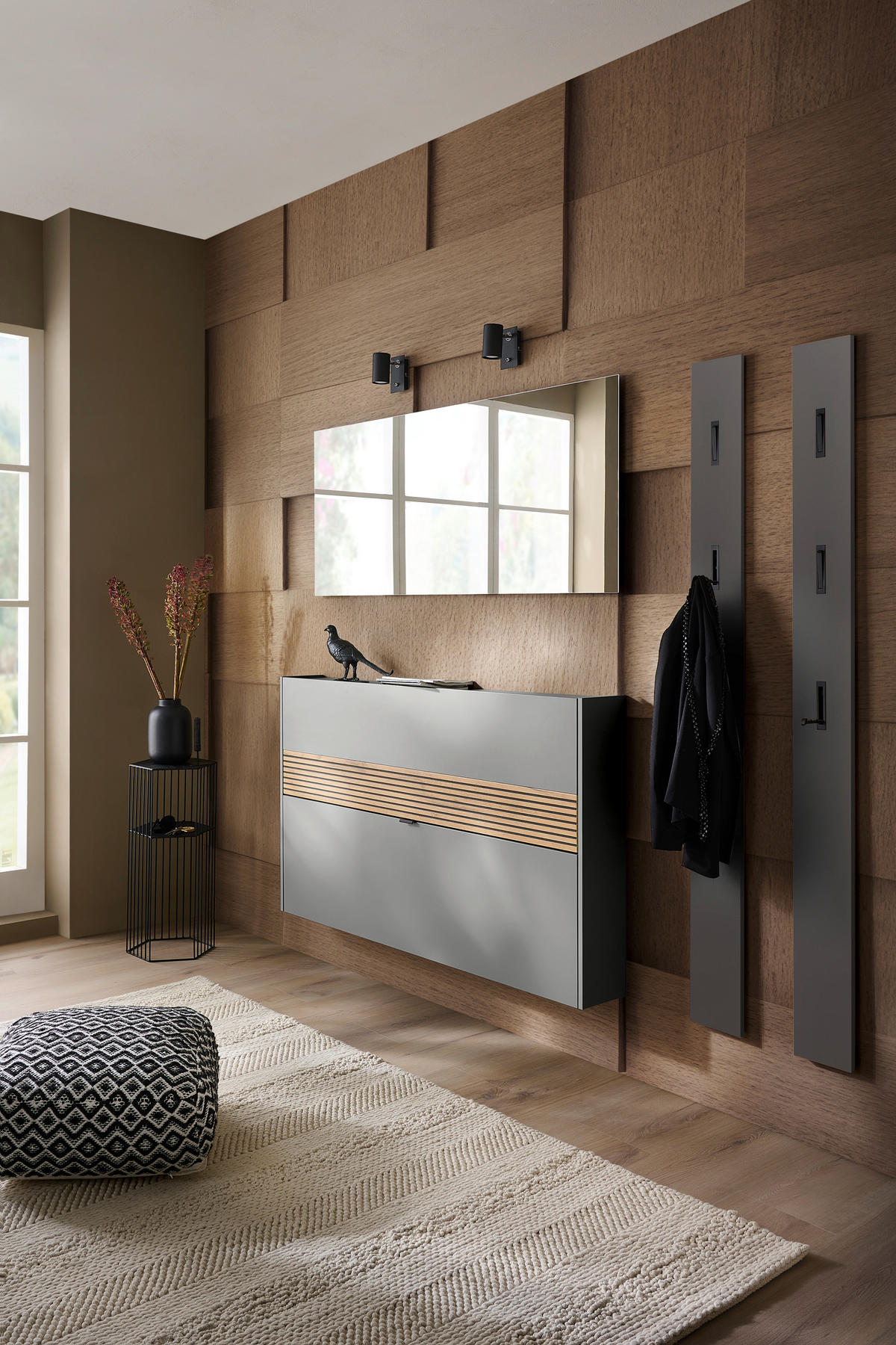 HÄNGESCHUHSCHRANK Graphitfarben, Eichefarben  - Eichefarben/Schwarz, Design, Holzwerkstoff/Metall (140/83/18cm) - Voleo