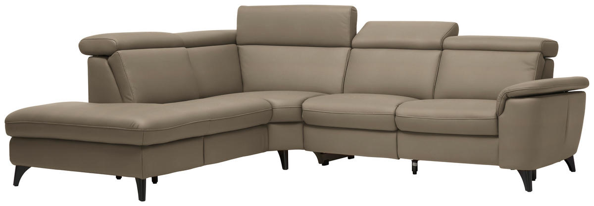 ECKSOFA in Echtleder Braun  - Schwarz/Braun, Design, Leder/Metall (239/285cm) - Cantus