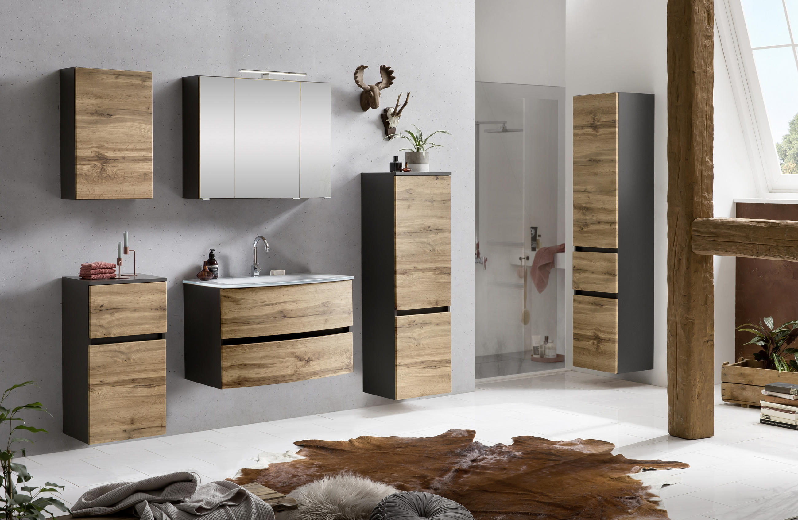 MIDISCHRANK 40/130/35 cm  - Eichefarben/Silberfarben, KONVENTIONELL, Holzwerkstoff (40/130/35cm) - Held