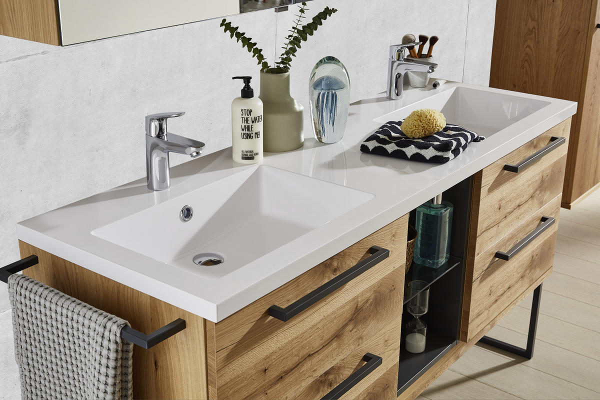 BADEZIMMER  in 155 cm  - Eichefarben/Anthrazit, Basics, Glas/Holz (155cm) - Dieter Knoll