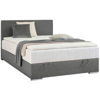BOXBETT 140/200 cm,  in Grau, Matratze, Bettkasten, Topper, H3 = fest  - Chromfarben/Grau, KONVENTIONELL, Kunststoff/Textil (140/200cm) - Boxxx