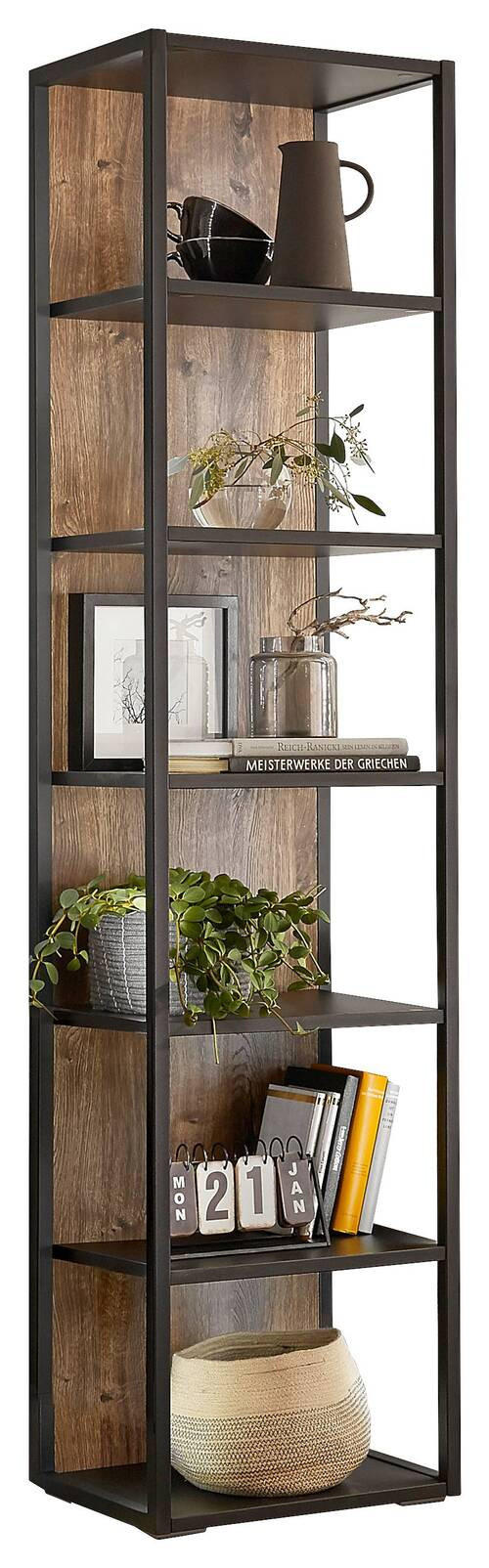 STANDREGAL Eichefarben, Dunkelgrau  - Eichefarben/Dunkelgrau, KONVENTIONELL, Holzwerkstoff/Metall (49/204/37cm) - Cantus