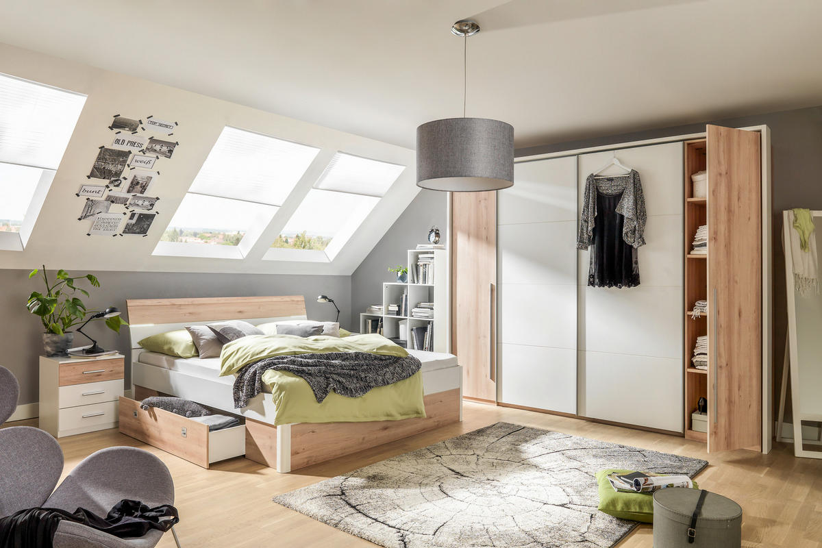 OMARA ZA OBLAČILA, bela, barve bukve  - bela/barve aluminija, Design, umetna masa/leseni material (270/225/61cm) - Ti'me