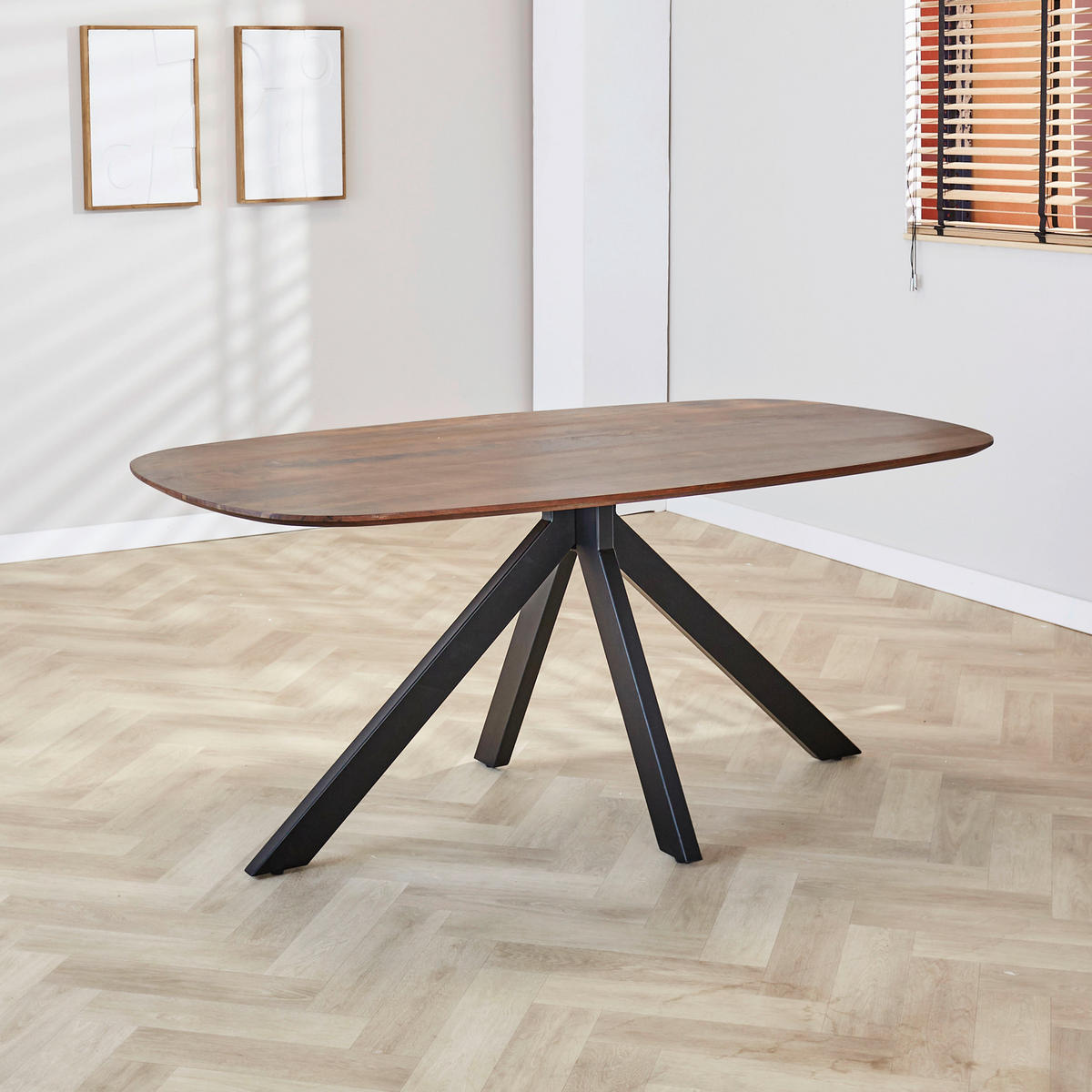 ESSTISCH Akazie oval Braun, Akaziefarben  - Schwarz/Braun, Design, Holz/Metall (160/100/76cm) - MID.YOU