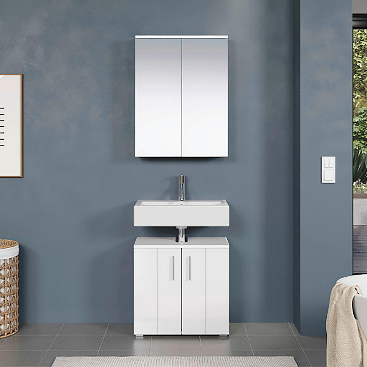 BADEZIMMER 2-teilig  in  - Weiß Hochglanz/Silberfarben, Trend, Holzwerkstoff/Kunststoff (60/192/32cm) - MID.YOU
