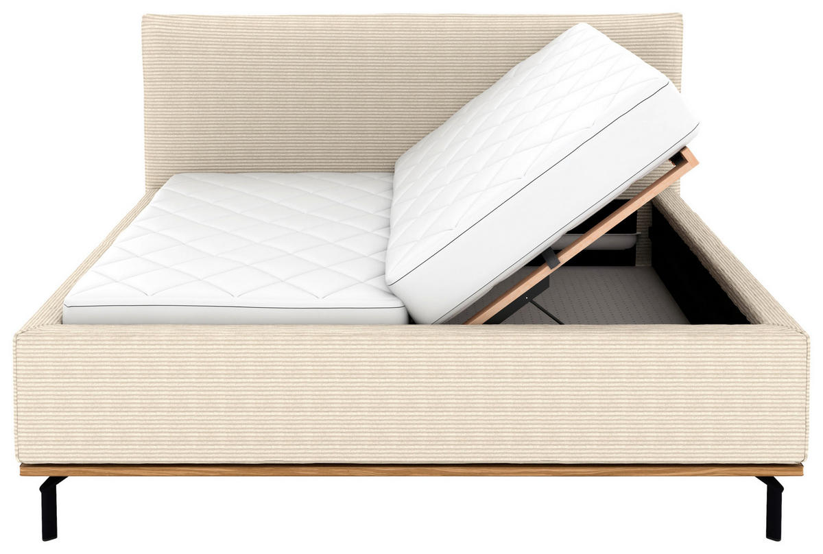 POLSTERBETT Matratze, Lattenrost, Bettkasten 180/200 cm  in Creme  - Creme/Graphitfarben, Design, Holz/Textil (180/200cm) - Musterring