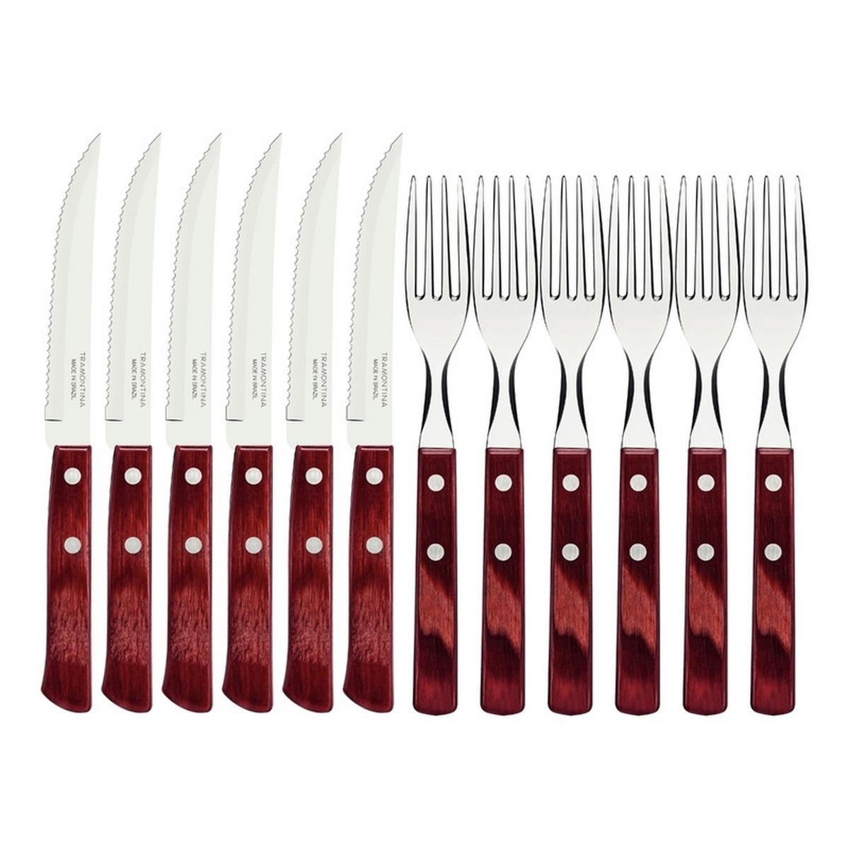 STEAKBESTECK Churrasco 12-teilig  - Edelstahlfarben/Rot, Basics, Holz/Metall (21.2cm)