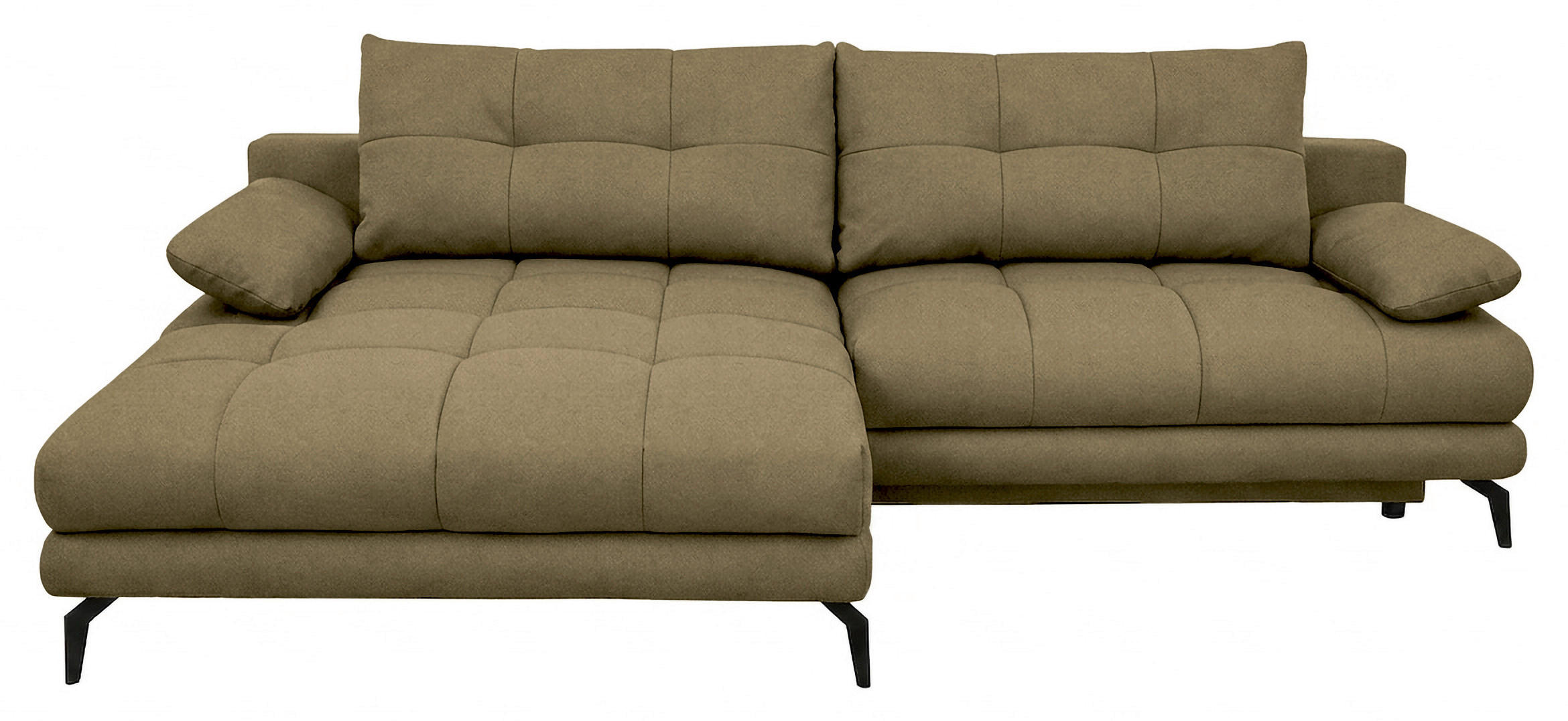 ECKSOFA Olivgrün Struktur Rückenkissen, Bettkasten, Schlaffunktion, Rücken echt, Armteilverstellung, Liegefläche im Originalstoff  - Beige/Schwarz, MODERN, Textil/Metall (181/263cm) - Carryhome