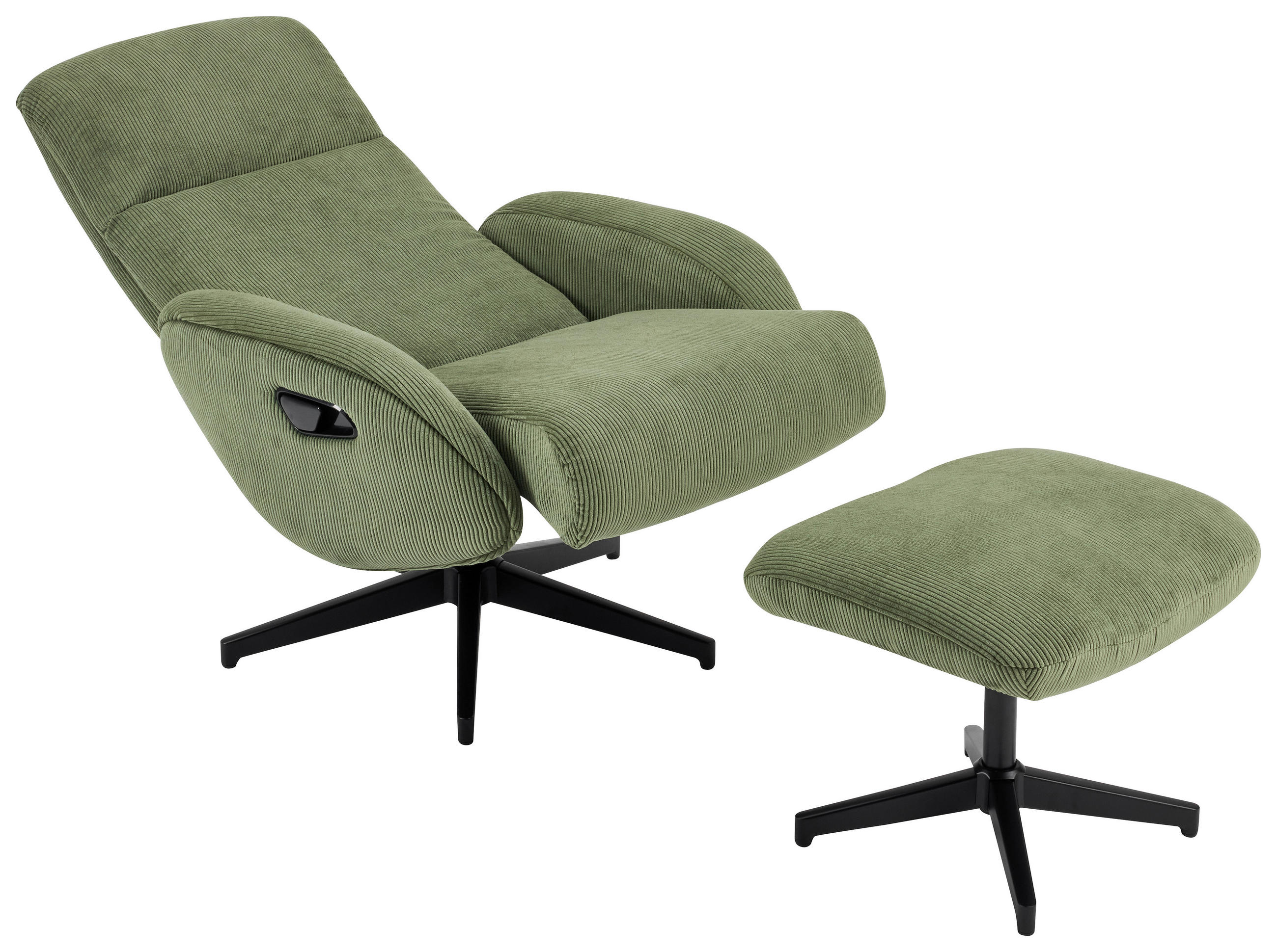 RELAXSESSELSET inkl. Funktion Cord Relaxfunktion, Hocker    - Schwarz/Olivgrün, Design, Textil/Metall (75/106/74cm) - Xora