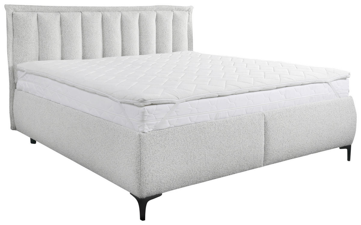 BOXBETT 180/200 cm,  in Hellgrau, Matratze, Lattenrost, Bettkasten, H2 = mittel  - Hellgrau/Schwarz, Design, Holz/Holzwerkstoff (180/200cm) - home24