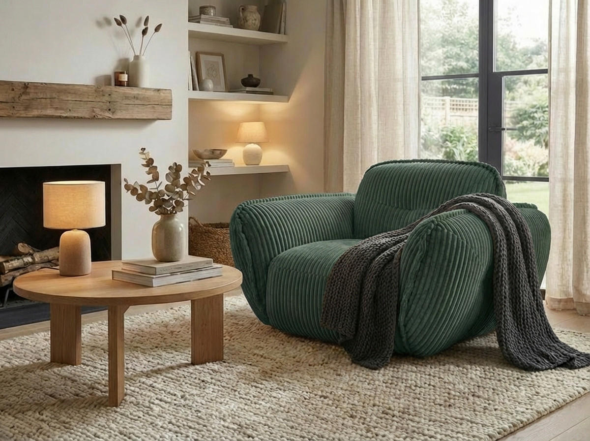 SESSEL in Cord Dunkelgrün  - Dunkelgrün/Schwarz, MODERN, Kunststoff/Textil (123/87/120cm) - Trendmanufaktur