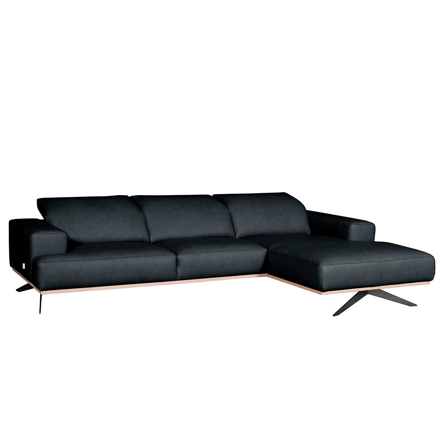 ECKSOFA  in Echtleder Blau  295/187 cm  - Blau/Schwarz, Design, Leder/Metall (295/187cm) - Livetastic