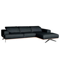ECKSOFA  in Echtleder Blau Rücken echt, Kopfteilverstellung  295/187 cm  - Blau/Schwarz, Design, Leder/Metall (295/187cm) - Livetastic