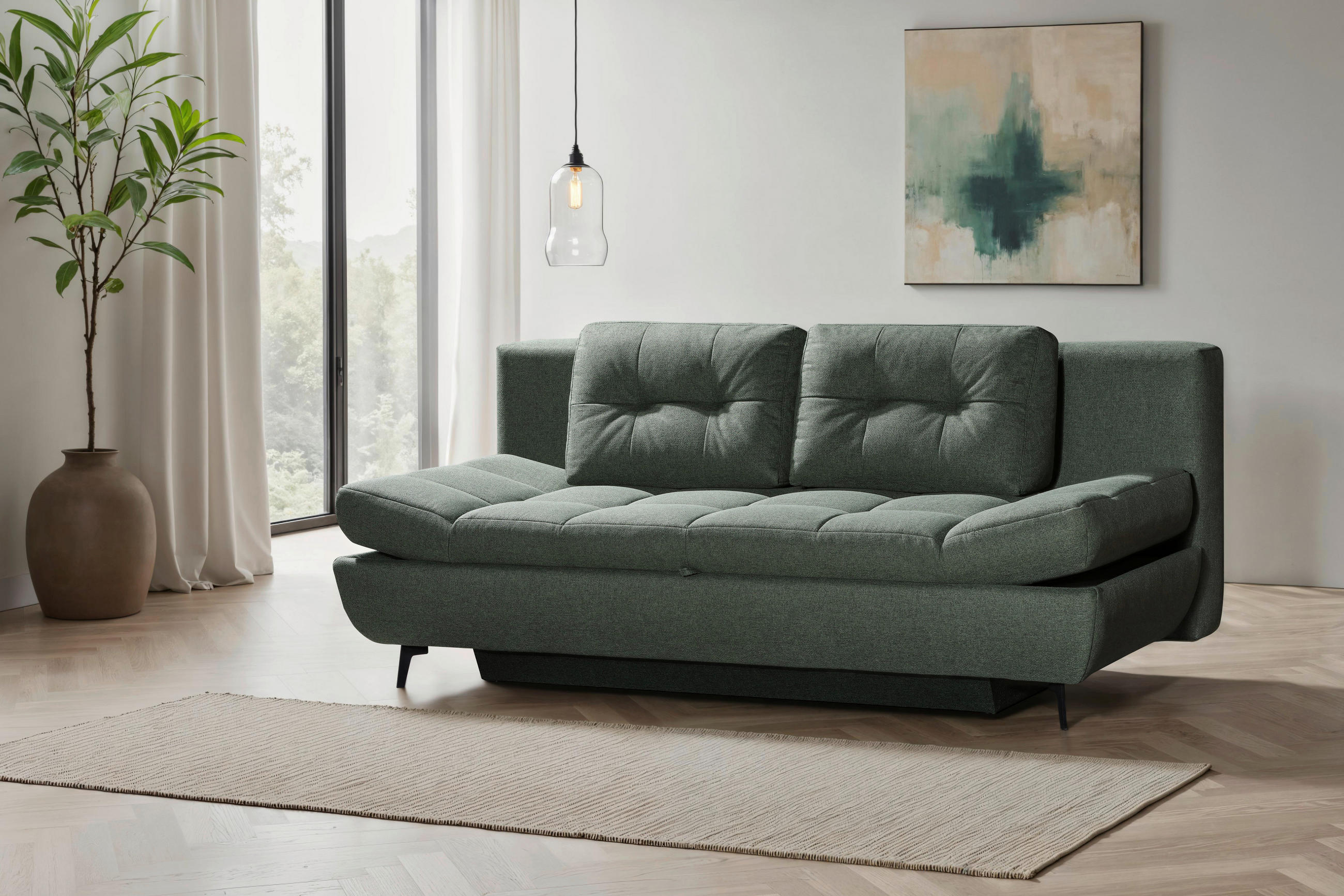 SCHLAFSOFA  mit Flachgewebe Grün  - Schwarz/Grün, Design, Textil/Metall (210/92/107cm) - Novel