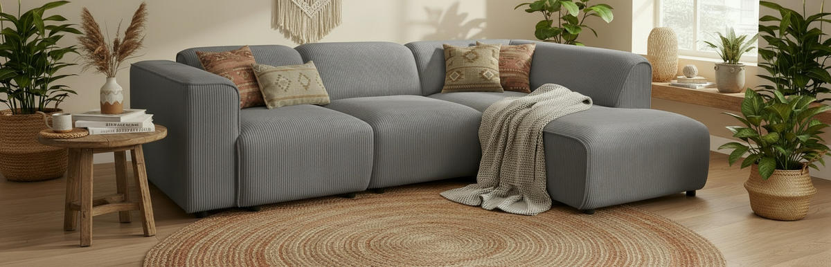 ECKSOFA ANTHONY in Cord Braun  275/163 cm  - Schwarz/Braun, Design, Kunststoff/Textil (275/163cm) - MID.YOU