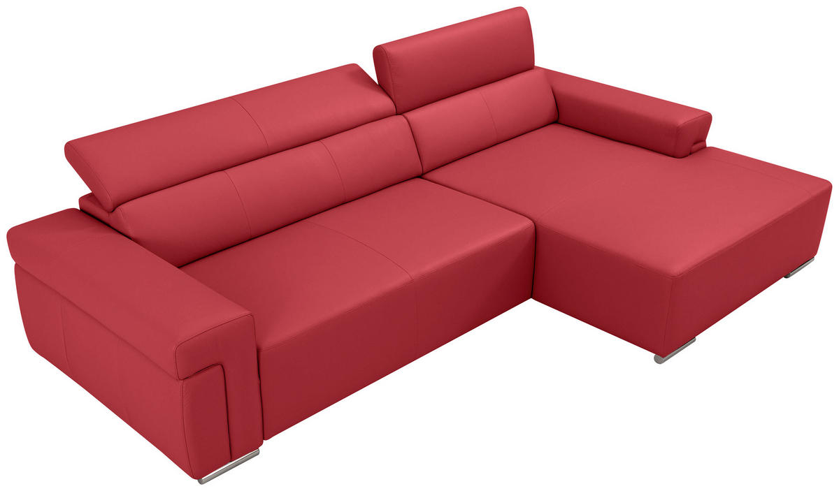 Ecksofa inkl. Funktion DUA Rot Echtleder  - Chromfarben/Rot, Design, Leder/Metall (293/170cm) - Novel
