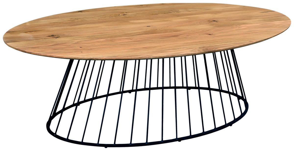 COUCHTISCH Eiche massiv oval Naturfarben, Schwarz  - Schwarz/Naturfarben, Design, Holz/Metall (120/40/65cm) - MID.YOU