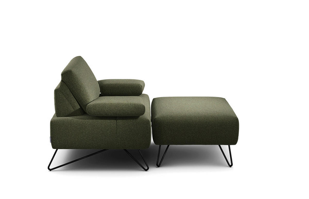 SESSELSET Chenille Armteilverstellung, Hocker    - Waldgrün/Schwarz, Design, Textil/Metall (114-142/85/86-94cm) - SENSOO