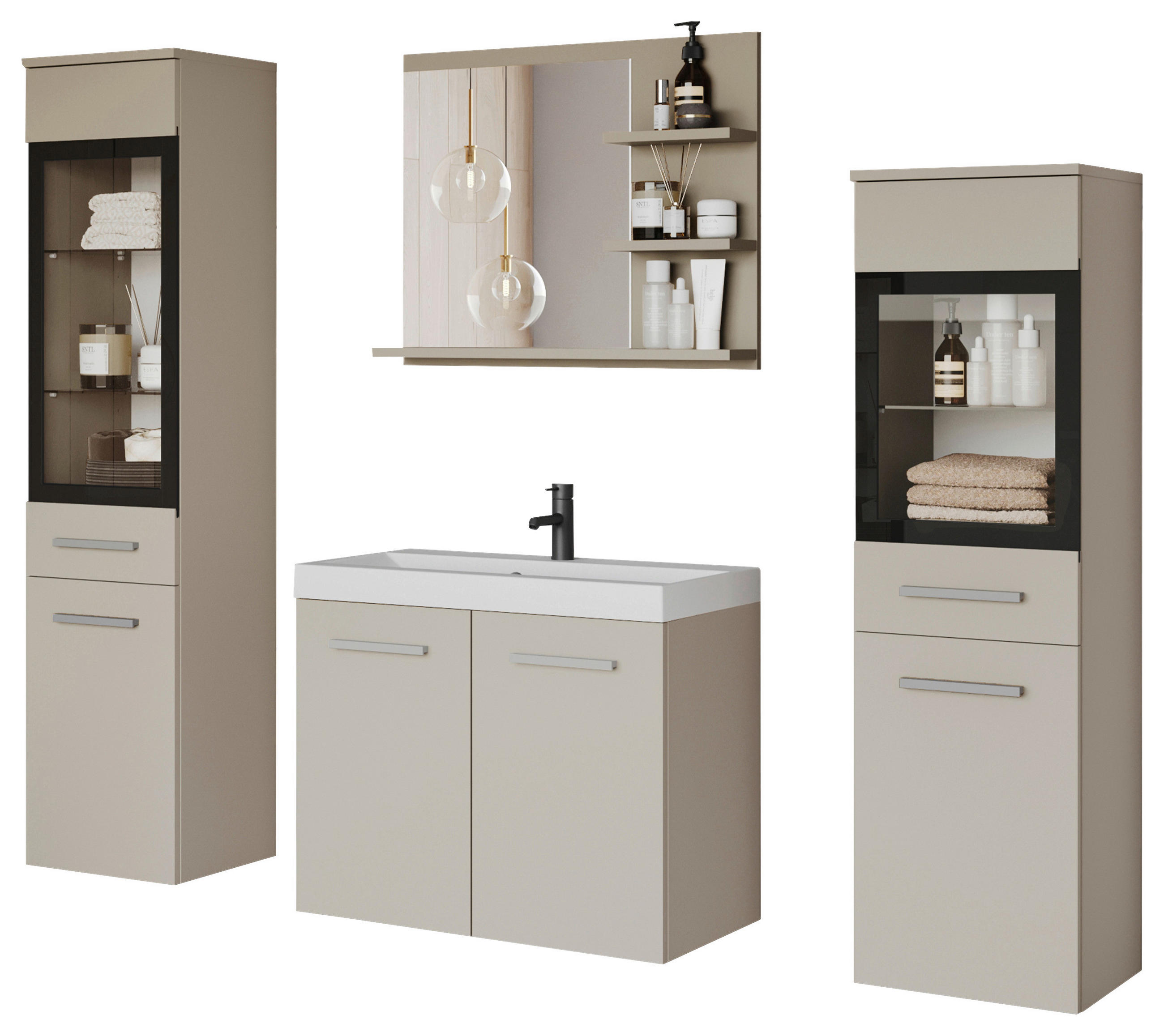 BADEZIMMER 5-teilig  in  - Kaschmir/Beige, LIFESTYLE, Glas/Keramik (120,4/131,5/34,5cm) - P & B