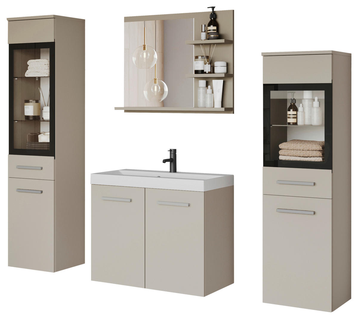 BADEZIMMER 5-teilig  in  - Kaschmir/Weiss, Lifestyle, Glas/Keramik (120,4/131,5/34,5cm) - P & B