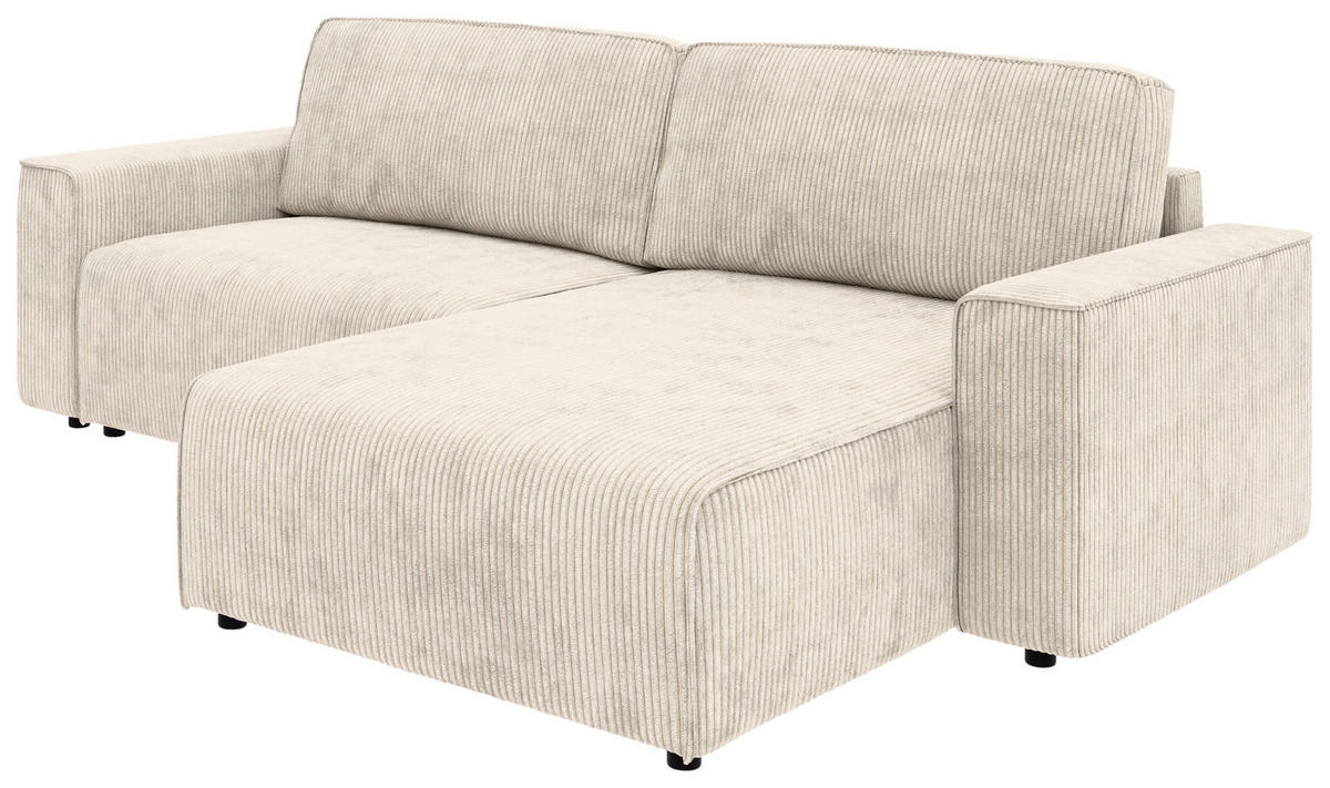 ECKSOFA in Cord Creme  - Creme/Schwarz, Modern, Kunststoff/Textil (265/164cm) - Trendmanufaktur