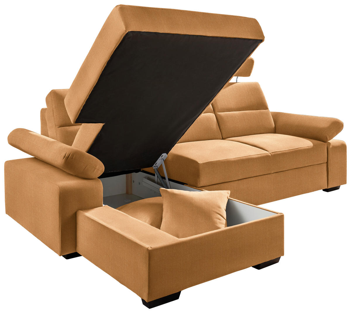 ECKSOFA in Webstoff Currygelb  - Currygelb/Dunkelbraun, Konventionell, Kunststoff/Textil (166/258cm) - Cantus