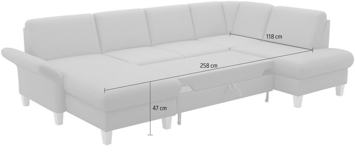 WOHNLANDSCHAFT Hellbraun Flachgewebe  - Hellbraun/Eichefarben, KONVENTIONELL, Holz/Textil (164/314/195cm) - Sit & More