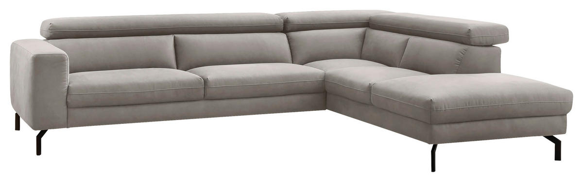 ECKSOFA CALIFORNIA Silberfarben Mikrofaser  - Silberfarben/Schwarz, MODERN, Textil/Metall (305/233cm) - Trendmanufaktur
