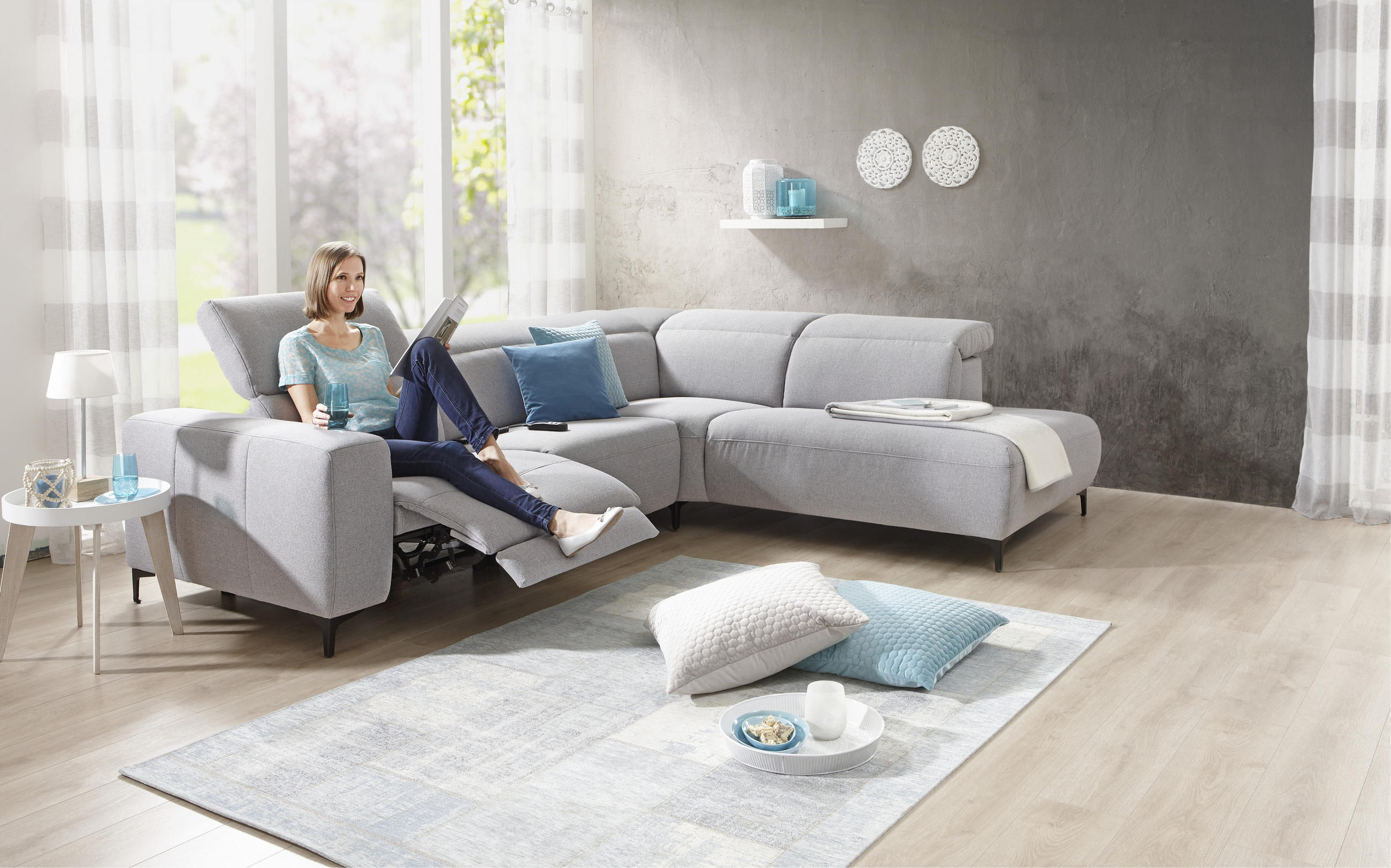 ECKSOFA Grau Flachgewebe  - Schwarz/Grau, Design, Textil/Metall (238/290cm) - Pure Home Lifestyle