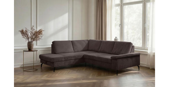 ECKSOFA Dunkelbraun Velours Bettkasten, Sitzvorzug  - Dunkelbraun/Schwarz, KONVENTIONELL, Textil/Metall (206/253cm) - Venda