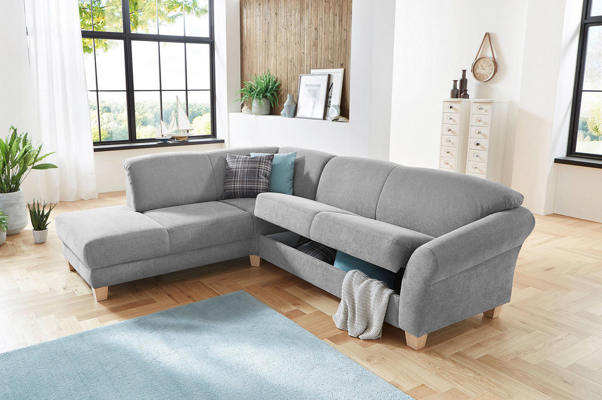 ECKSOFA in Flachgewebe Silberfarben  - Silberfarben/Naturfarben, Konventionell, Holz/Textil (212/257cm) - Sit & More