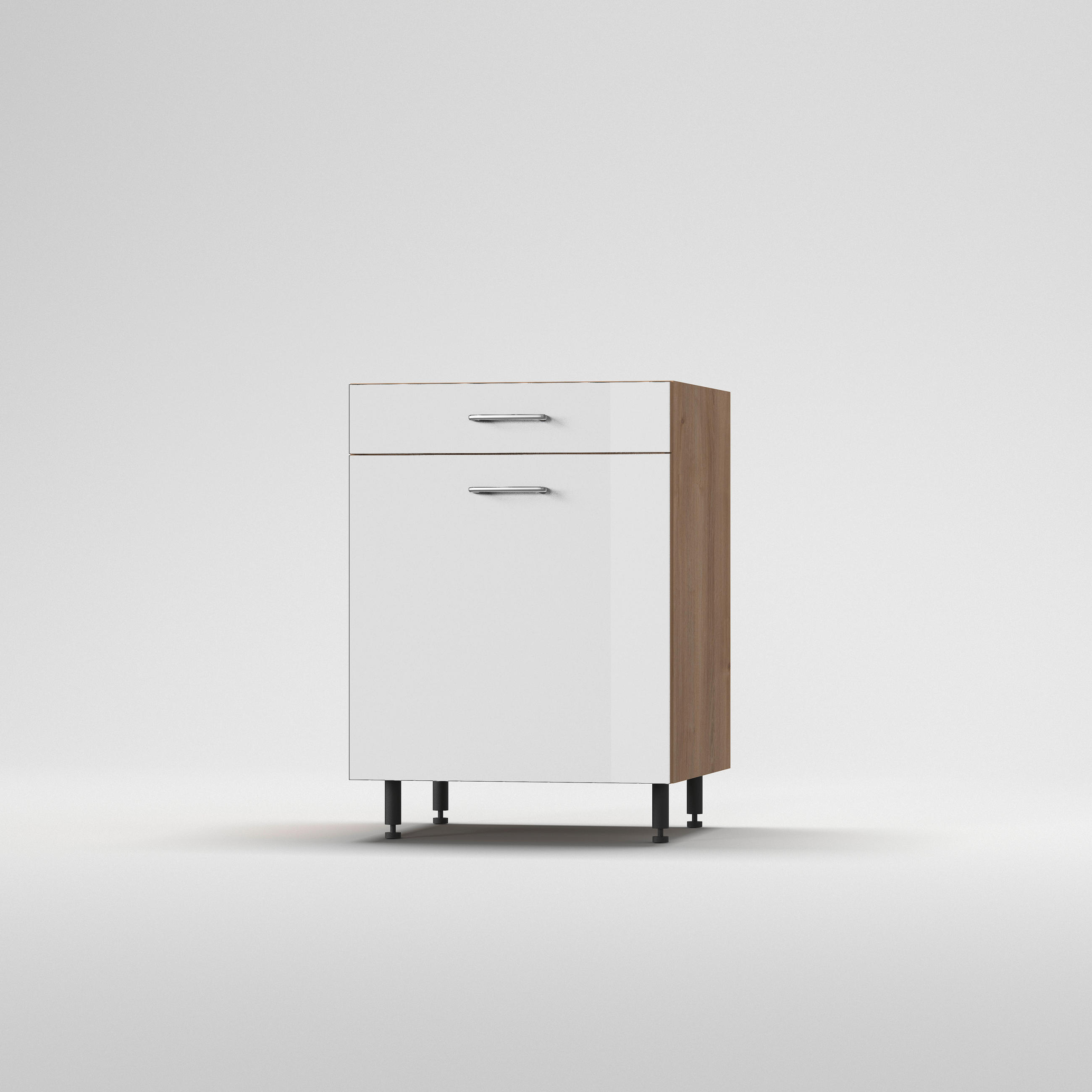 KONYHAI ALSÓSZEKRÉNY - magasfényű fehér, Basics, fa (60/87/56cm) - Carryhome