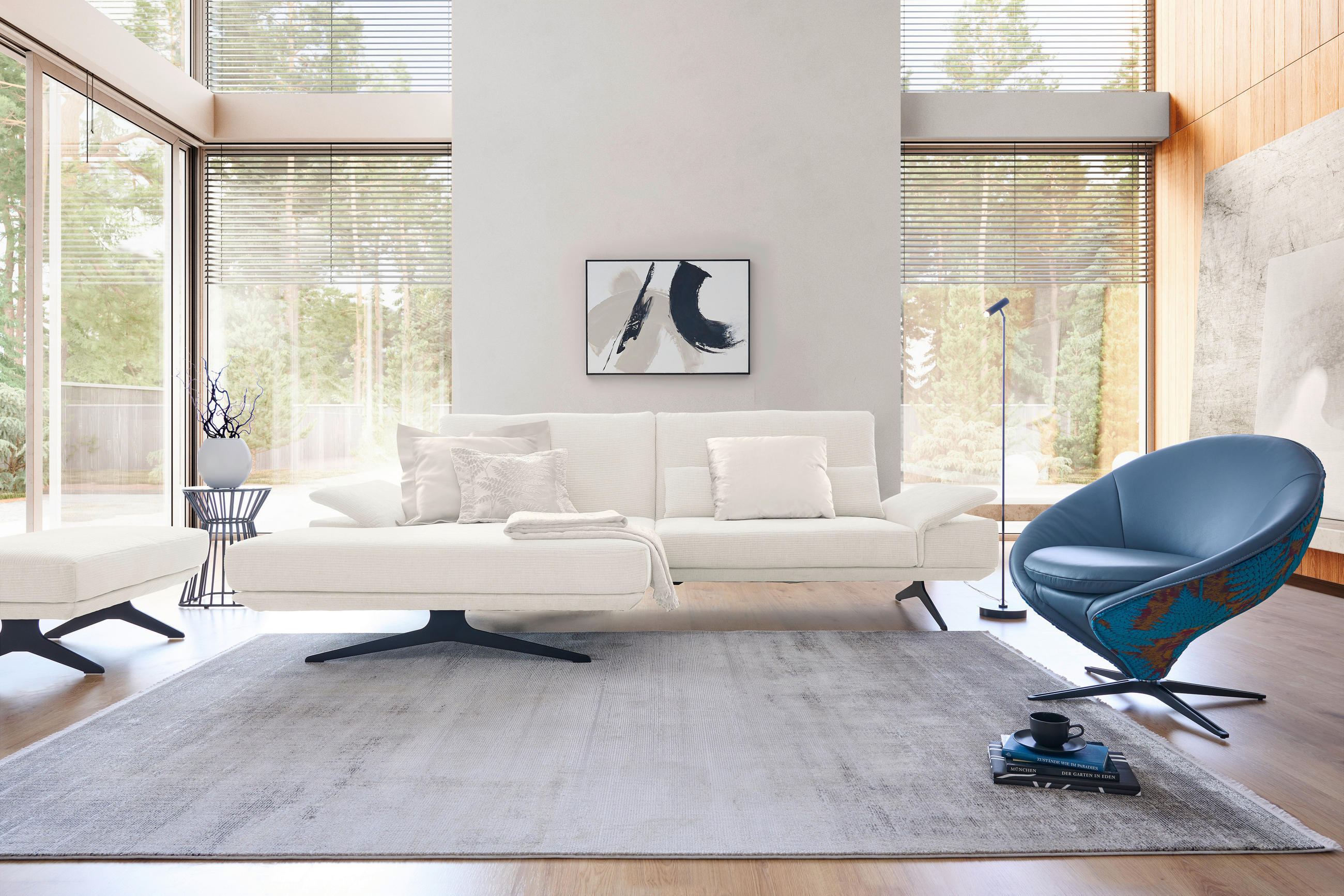 ECKSOFA Flachgewebe Creme  - Creme/Schwarz, Design, Textil/Metall (155/284cm) - Koinor