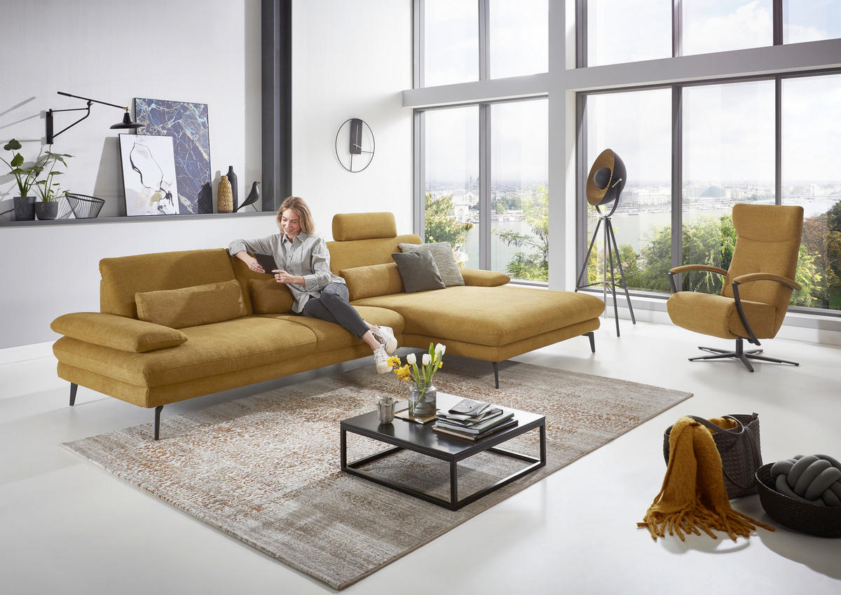 ECKSOFA in Chenille Currygelb  - Currygelb/Schwarz, Design, Textil/Metall (310/180cm) - Dieter Knoll